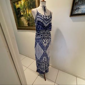 Francesca Royal Blue Geometric Print Maxi Dress M